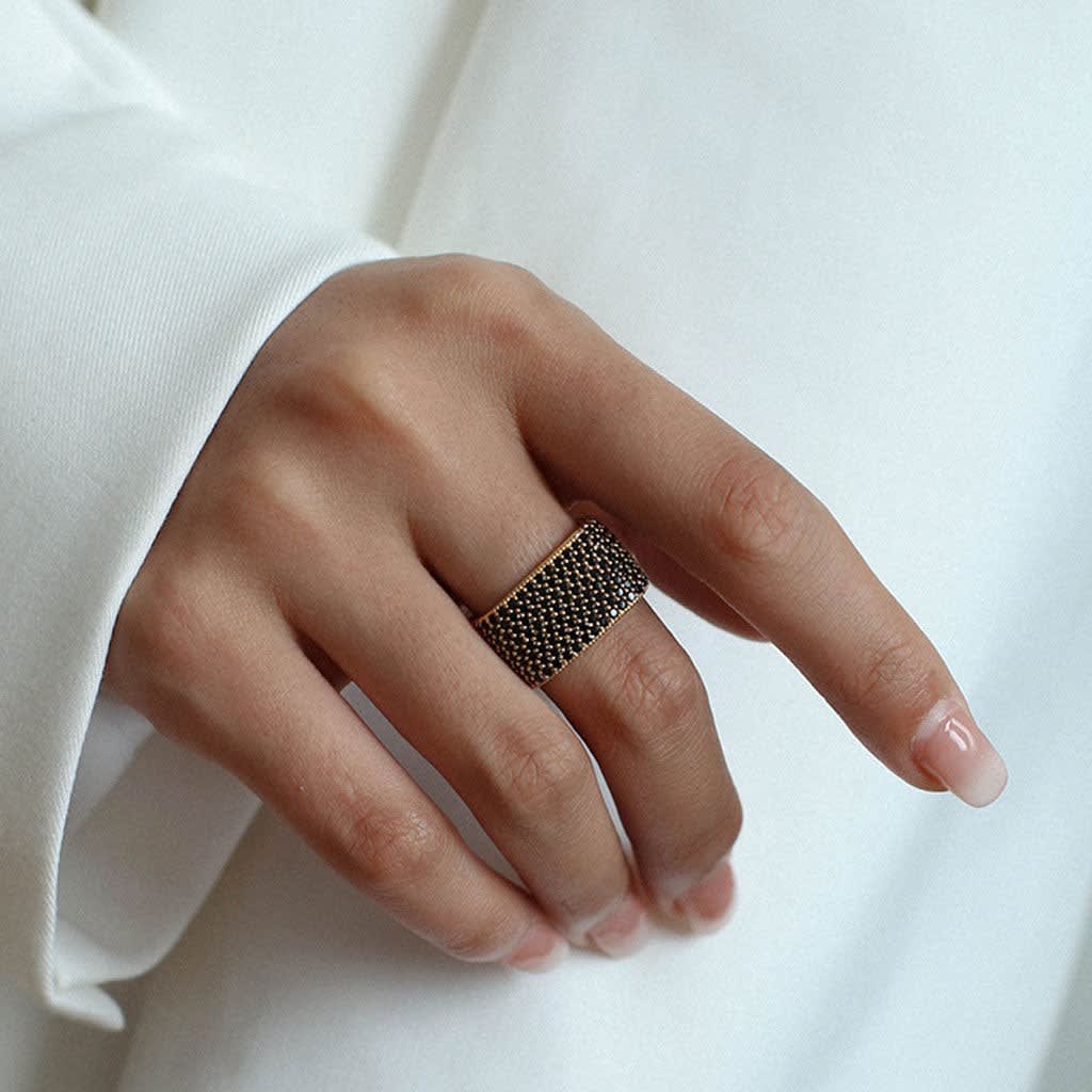 Women's Gold Plated Cubic Zirconia Cigar Band Ring | Bramshaw_3