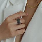 Women's Gold Plated Cubic Zirconia Cigar Band Ring | Bramshaw_4
