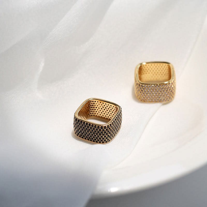 Women's Gold Plated Cubic Zirconia Cigar Band Ring | Bramshaw_6