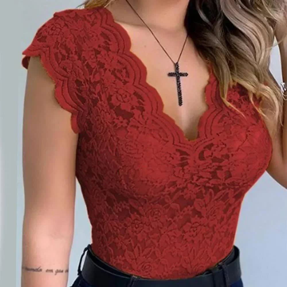 Women's Lace V Neck Top | Ruthven_15