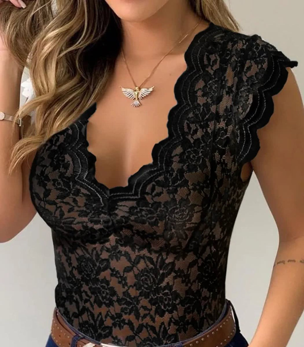 Women's Lace V Neck Top | Ruthven_17