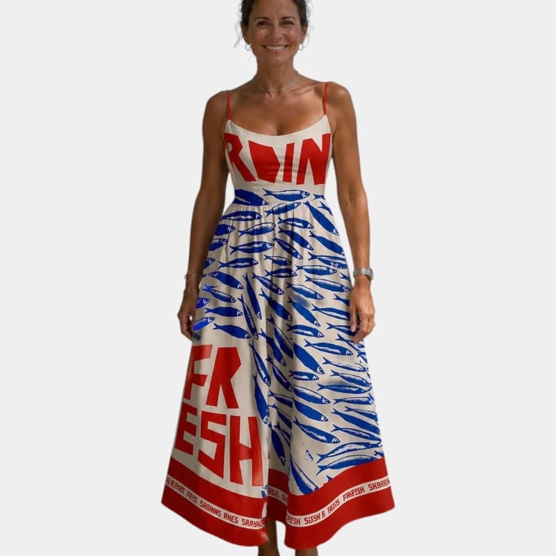 Women's Printed Spaghetti Strap Midi Dress | Hambleton_1