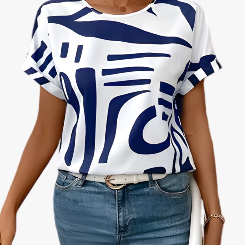 Women's Abstract Print Short Sleeve Blouse | Elvina_1