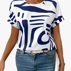 Women's Abstract Print Short Sleeve Blouse | Elvina_1