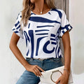 Women's Abstract Print Short Sleeve Blouse | Elvina_2