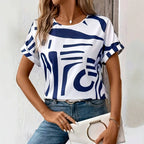 Women's Abstract Print Short Sleeve Blouse | Elvina_2