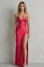 Women's Satin High Slit Maxi Dress | Rosabel_10