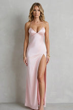 Women's Satin High Slit Maxi Dress | Rosabel_2