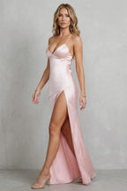 Women's Satin High Slit Maxi Dress | Rosabel_3