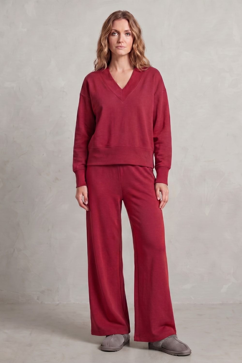 Women's V-Neck Wide Leg Lounge Set | Willoughby_10