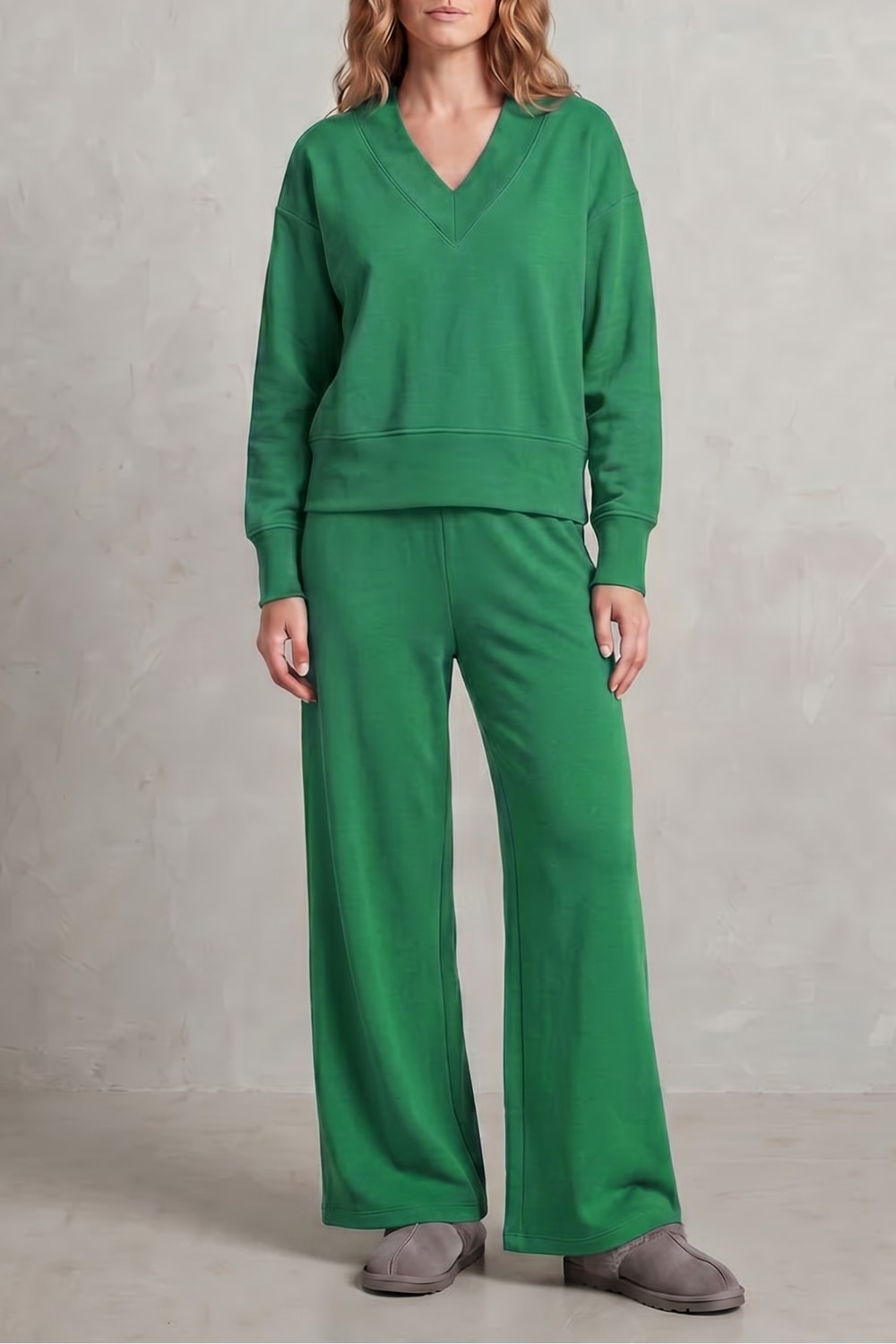 Women's V-Neck Wide Leg Lounge Set | Willoughby_11