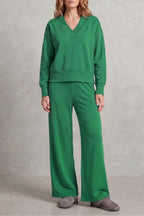 Women's V-Neck Wide Leg Lounge Set | Willoughby_11