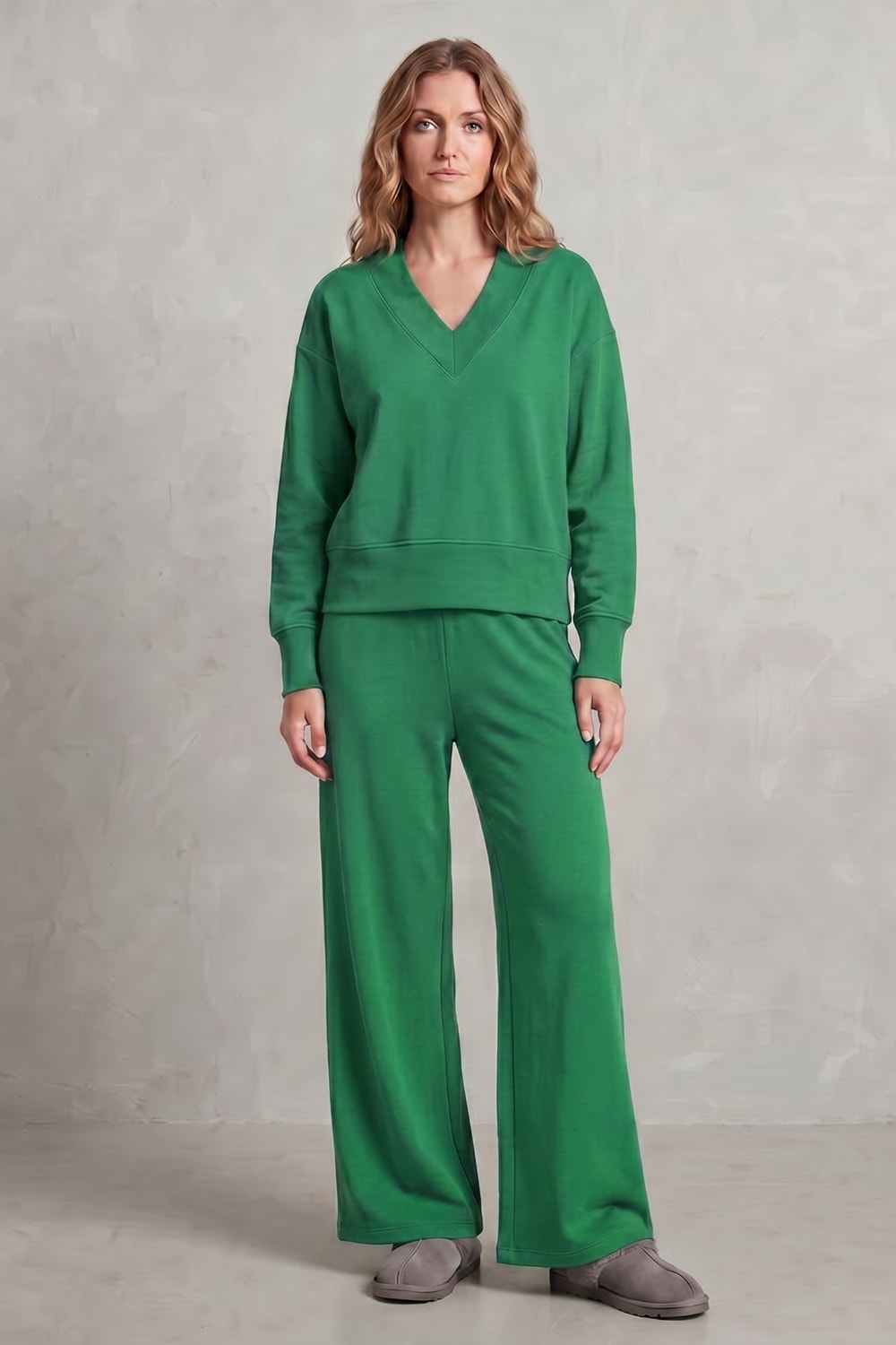 Women's V-Neck Wide Leg Lounge Set | Willoughby_12