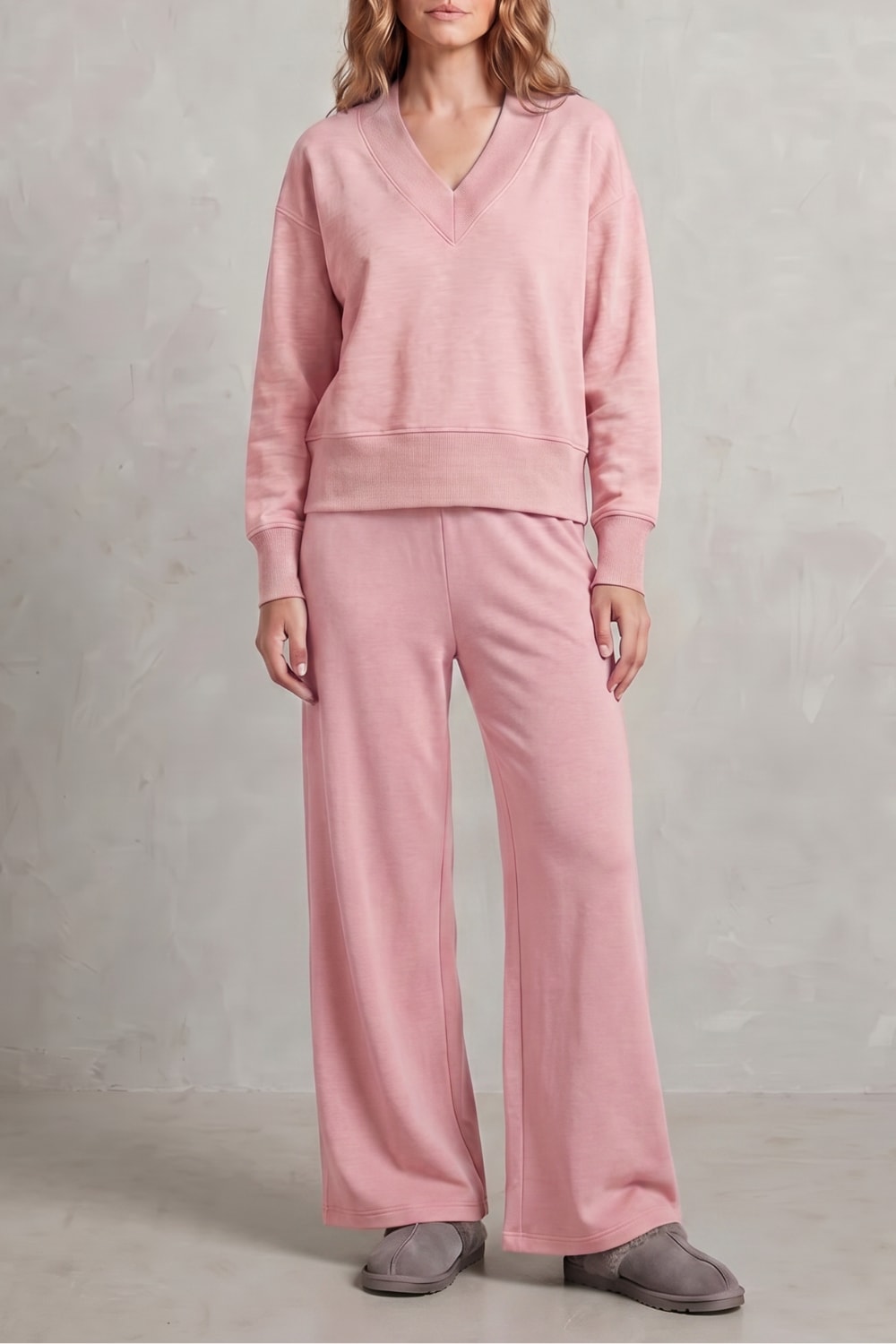 Women's V-Neck Wide Leg Lounge Set | Willoughby_13