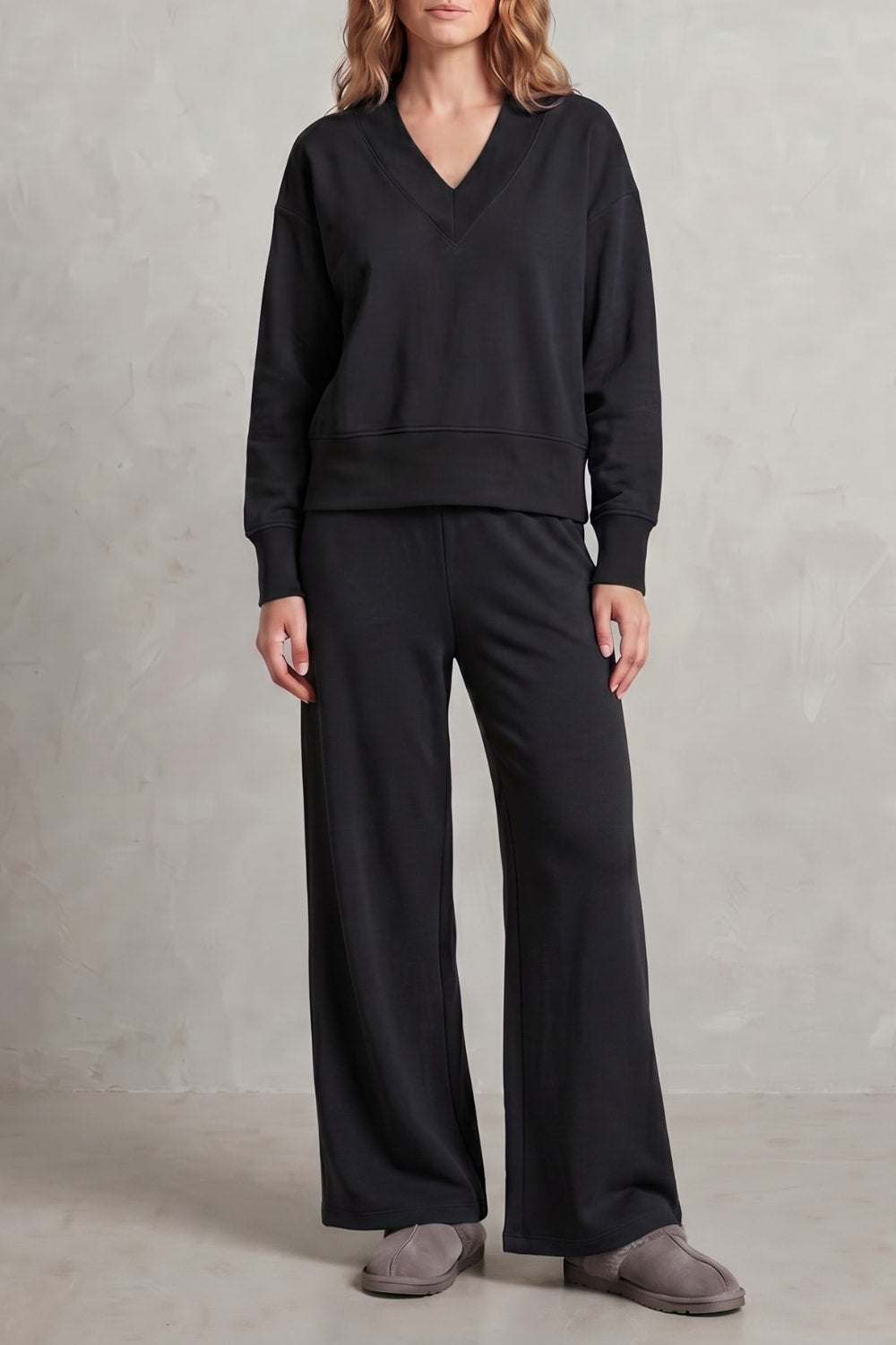 Women's V-Neck Wide Leg Lounge Set | Willoughby_7