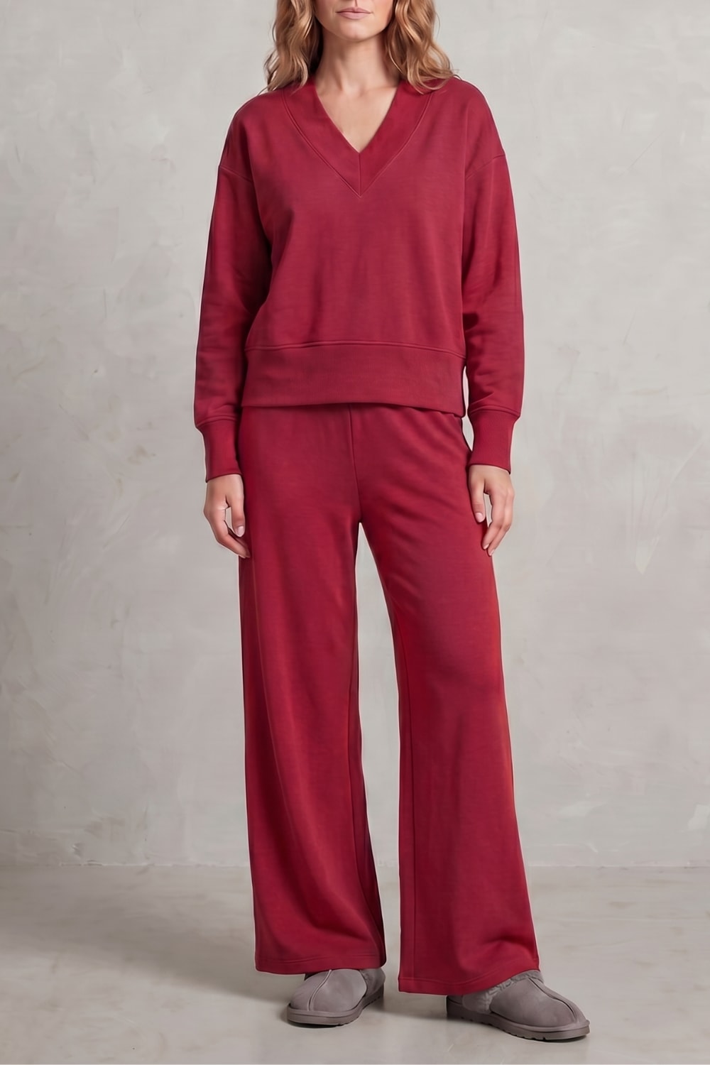 Women's V-Neck Wide Leg Lounge Set | Willoughby_9