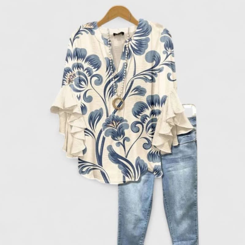 Women's Floral Ruffle Sleeve Blouse | Primrose_1
