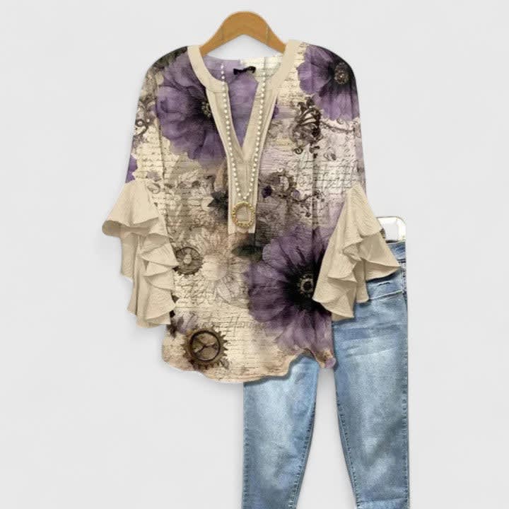 Women's Floral Ruffle Sleeve Blouse | Primrose_10