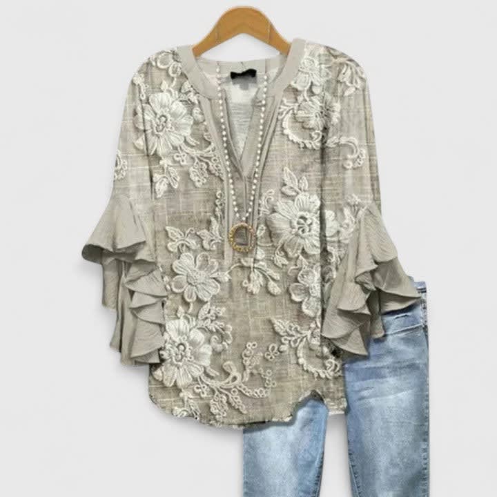 Women's Floral Ruffle Sleeve Blouse | Primrose_2