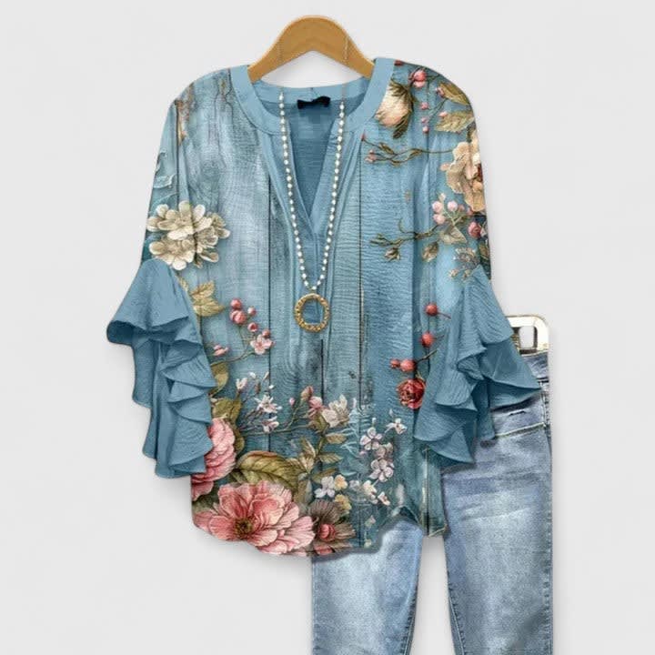 Women's Floral Ruffle Sleeve Blouse | Primrose_6