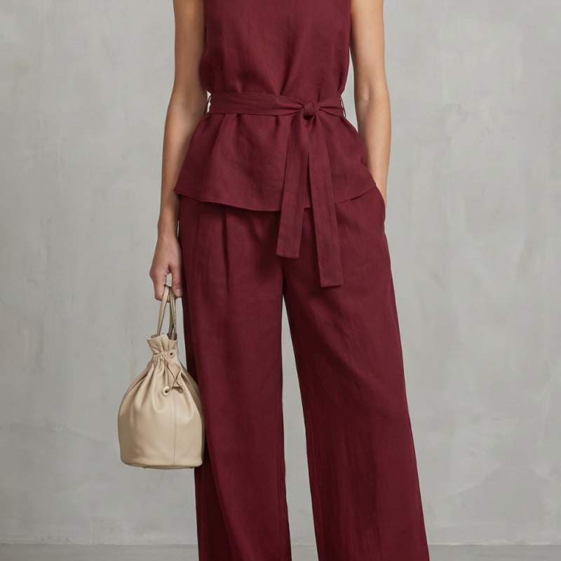 Women's Tie Waist Wide Leg Trouser Set | Wycliffe_1