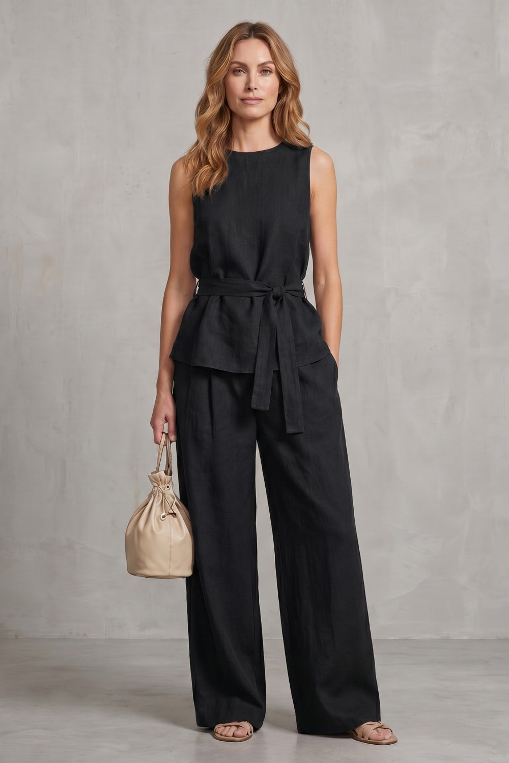 Women's Tie Waist Wide Leg Trouser Set | Wycliffe_10