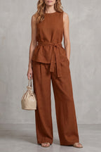Women's Tie Waist Wide Leg Trouser Set | Wycliffe_11