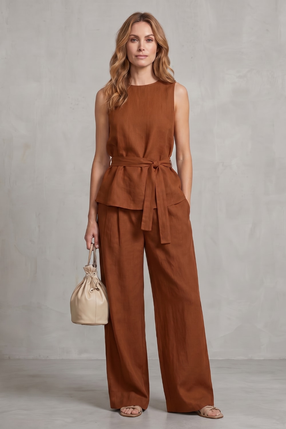Women's Tie Waist Wide Leg Trouser Set | Wycliffe_12