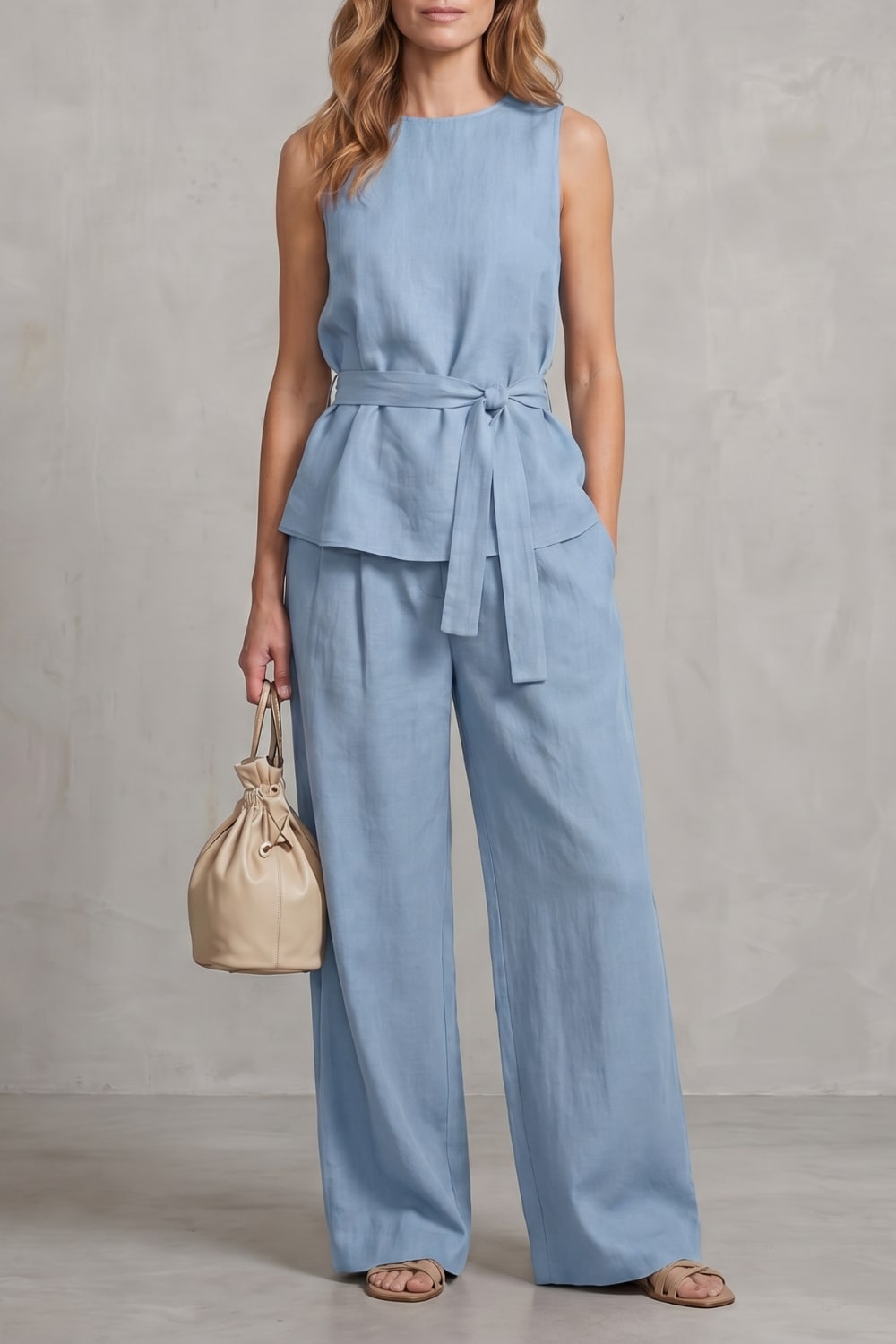 Women's Tie Waist Wide Leg Trouser Set | Wycliffe_13
