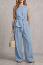 Women's Tie Waist Wide Leg Trouser Set | Wycliffe_13