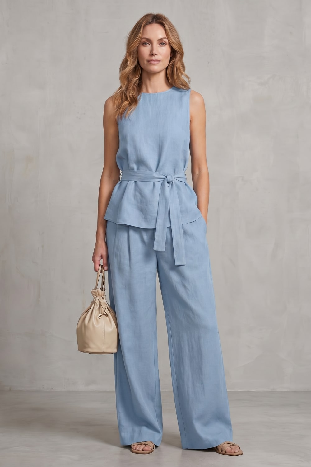 Women's Tie Waist Wide Leg Trouser Set | Wycliffe_14