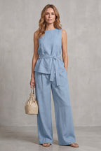 Women's Tie Waist Wide Leg Trouser Set | Wycliffe_14