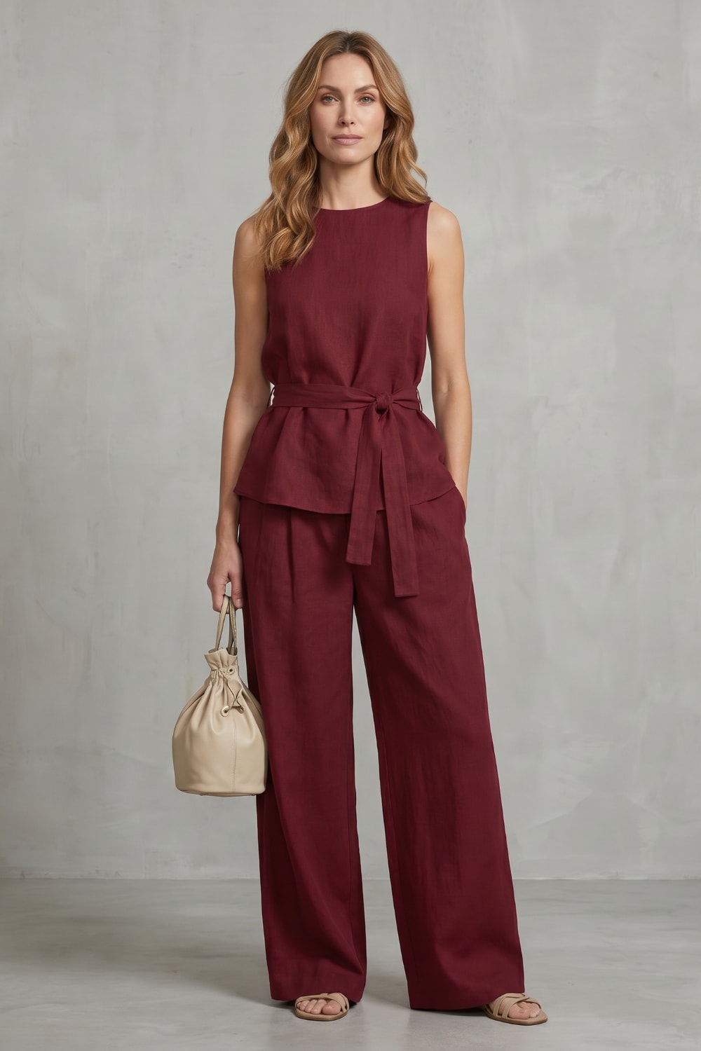 Women's Tie Waist Wide Leg Trouser Set | Wycliffe_2