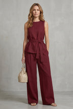 Women's Tie Waist Wide Leg Trouser Set | Wycliffe_2