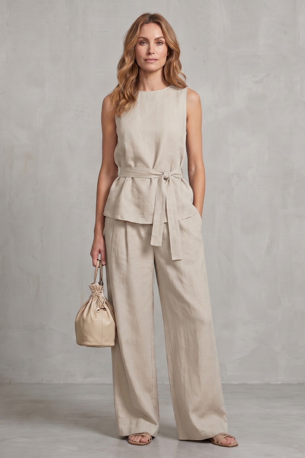 Women's Tie Waist Wide Leg Trouser Set | Wycliffe_6