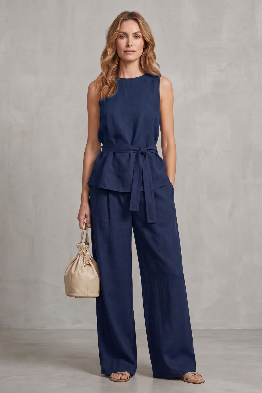 Women's Tie Waist Wide Leg Trouser Set | Wycliffe_8