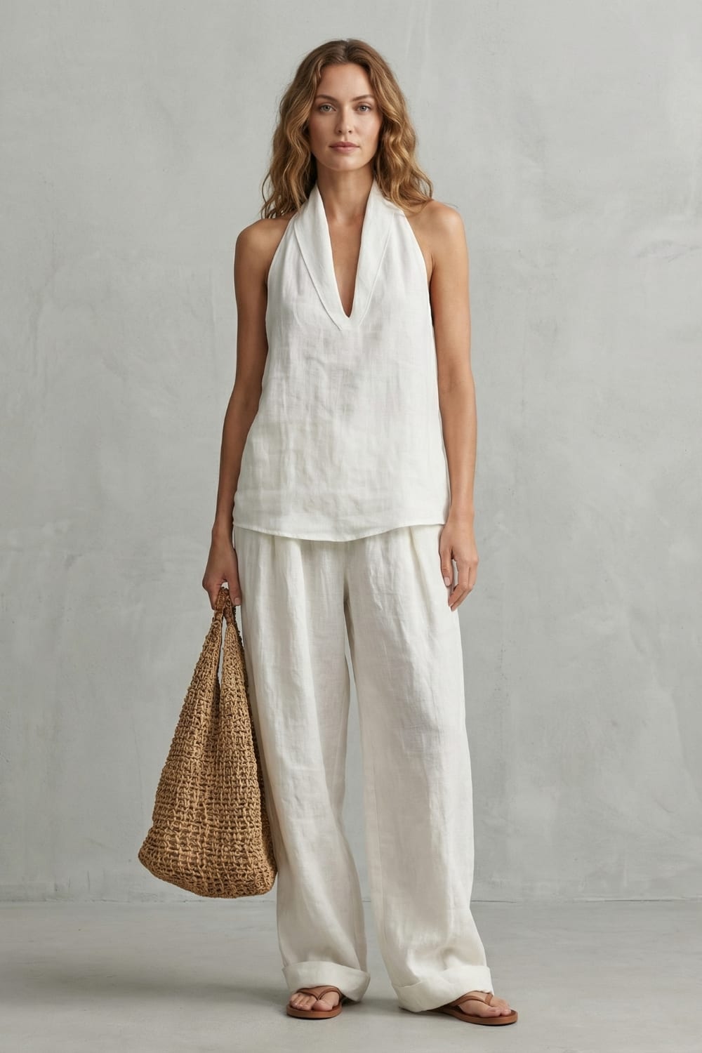 Women's Halter Neck Wide Leg Pant Set | Arundale_2