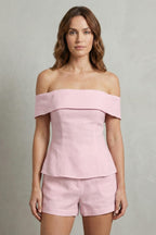 Women's Off Shoulder Linen Blend Two Piece Set | Ansteys_10