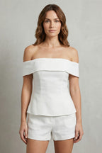 Women's Off Shoulder Linen Blend Two Piece Set | Ansteys_2