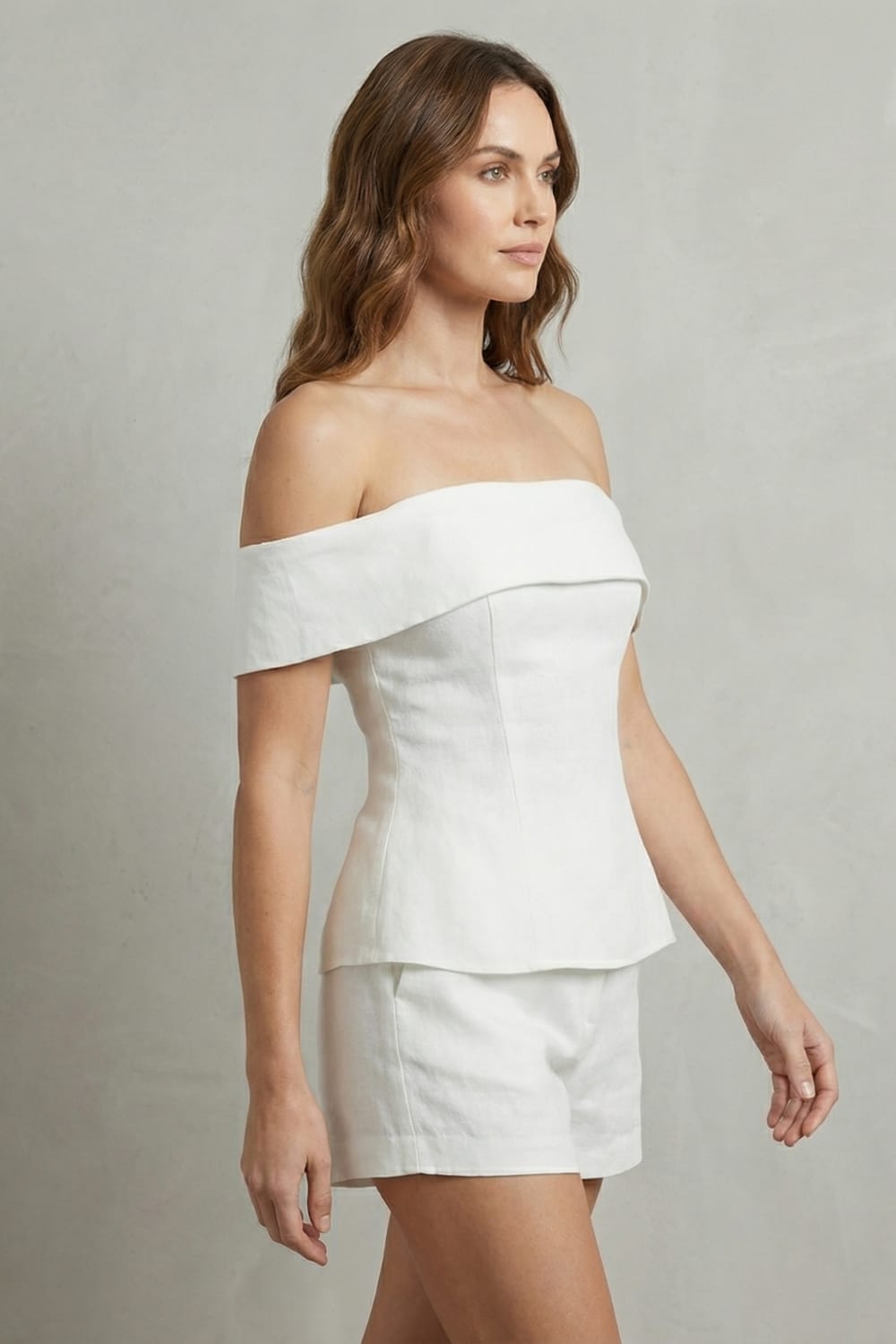 Women's Off Shoulder Linen Blend Two Piece Set | Ansteys_3