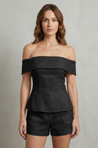 Women's Off Shoulder Linen Blend Two Piece Set | Ansteys_6