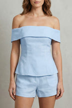 Women's Off Shoulder Linen Blend Two Piece Set | Ansteys_7