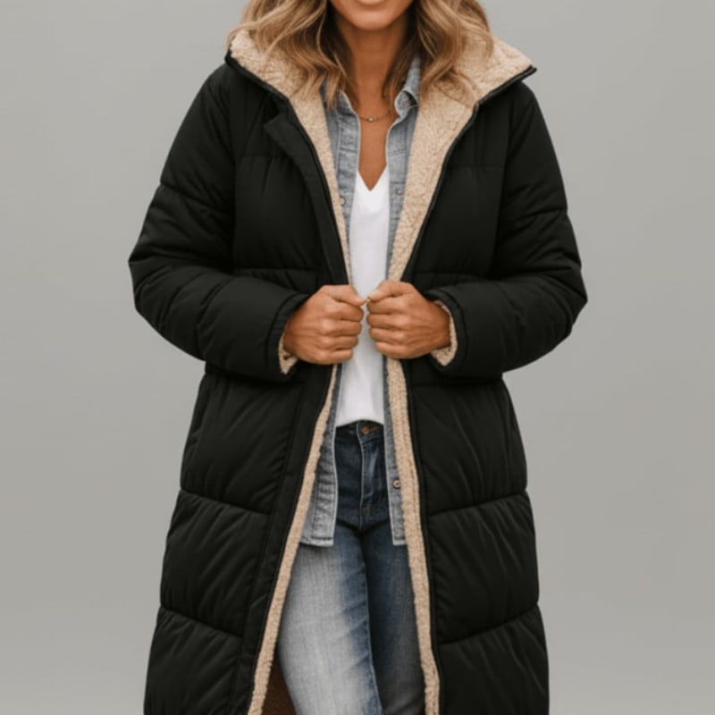 Women's Sherpa Lined Longline Puffer Coat | Penrose_1