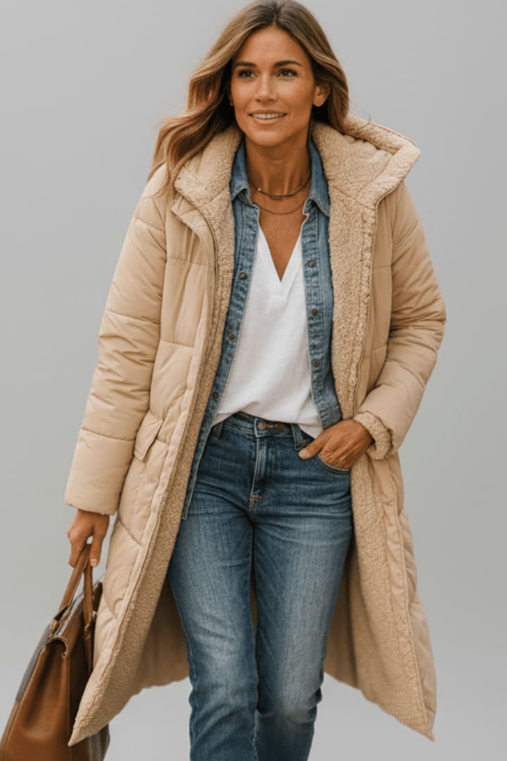 Women's Sherpa Lined Longline Puffer Coat | Penrose_10