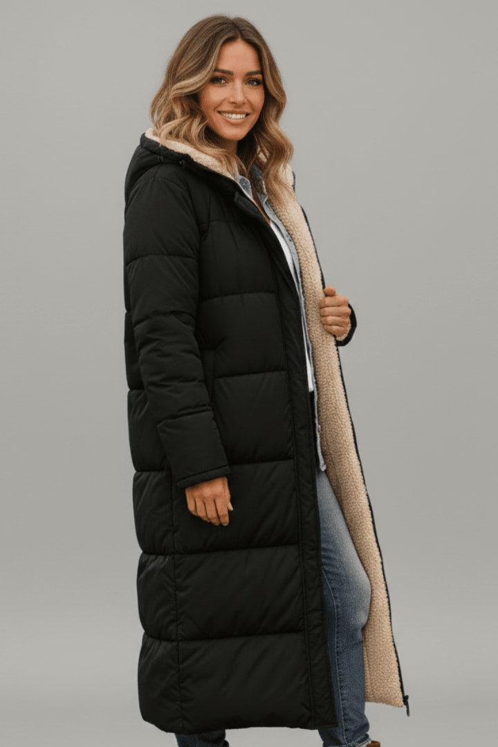 Women's Sherpa Lined Longline Puffer Coat | Penrose_3