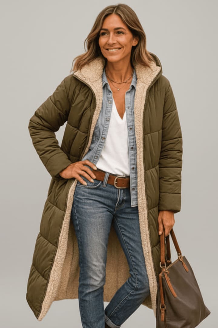 Women's Sherpa Lined Longline Puffer Coat | Penrose_7