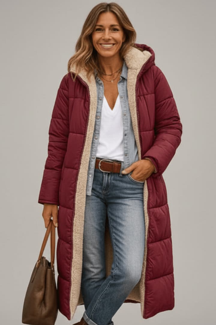 Women's Sherpa Lined Longline Puffer Coat | Penrose_8