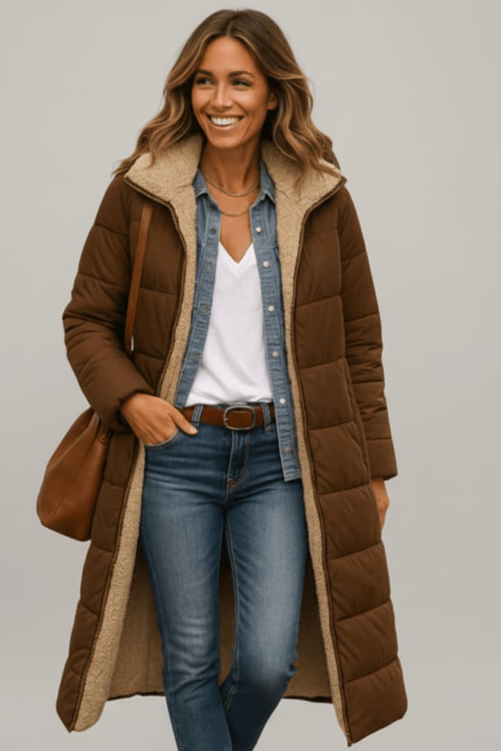 Women's Sherpa Lined Longline Puffer Coat | Penrose_9