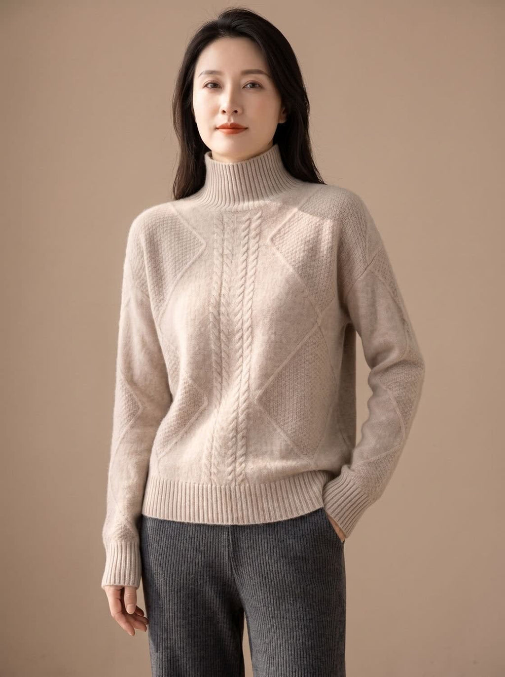 Women's Cable Knit Mock Neck Sweater | Hartfield_4