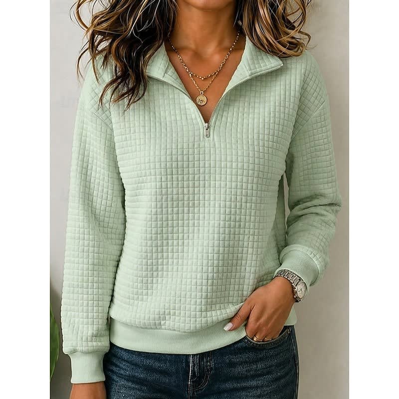 Women's Waffle Knit Quarter Zip Pullover | Philomena_1